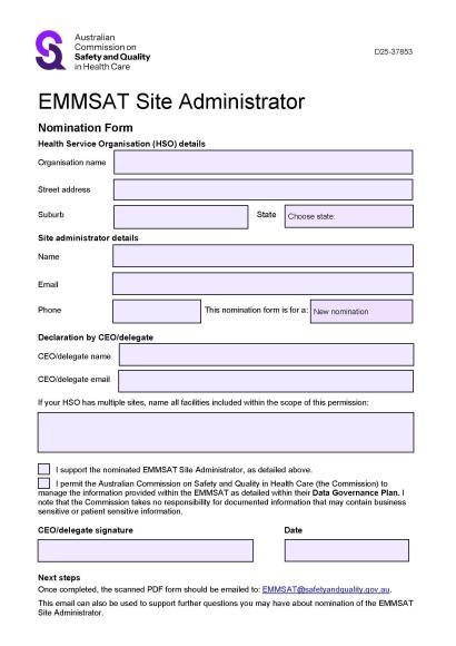 EMMSAT Nomination form for a site administrator