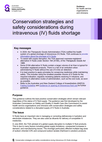 Conservation strategies and safety considerations during IV fluids shortage