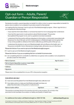 Cover image of 'MedicineInsight patient opt-out form' document