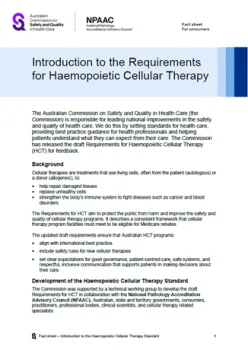Cover image of 'Introduction to the Requirements for Haemopoietic Cellular Therapy' document