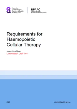 Cover image of 'Consultation Draft - Requirements for Haemopoietic Cellular Therapy, seventh edition' document