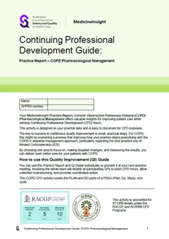 Cover image of 'MedicineInsight CPD Guide: COPD Pharmacological Management 2025' document