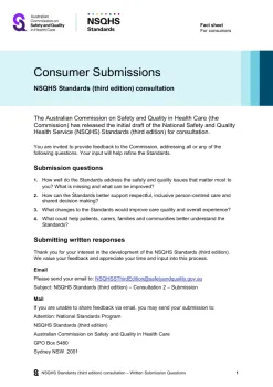 Thumbnail image for the Consumer Submissions fact sheet - NSQHS Standards (third edition)