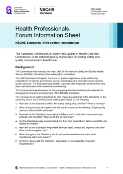 Thumbnail image for the Health Professionals Forum Information Sheet - NSQHS Standards (third edition)