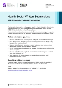 Thumbnail image for the Health Sector Written Submissions - NSQHS Standards (third edition)