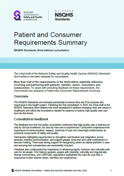 Thumbnail image for the Patients and Consumer Requirements Summary - NSQHS Standards (third edition)