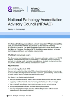 Cover of 'National Pathology Accreditation Advisory Council (NPAAC) - Meeting 90 Communiqué' document