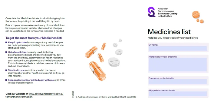 Thumbnail image for the fillable form medicines list
