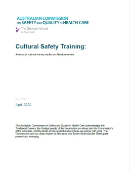 Front cover of the report Cultural Safety Training - Analysis of national survey results and literature review