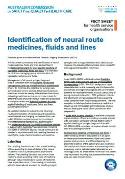Identification of neural route medicines, fluids and lines factsheet