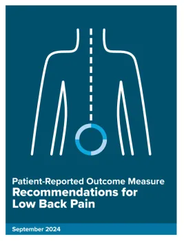This is an image of the front cover of the PROM Recommendations for Low Back Pain.