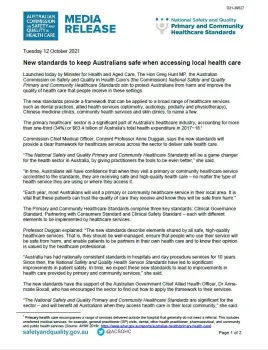 Media Release thumbnail - Primary and Community Healthcare Standards
