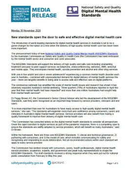 Media Release- New standards open the door to safe and effective digital mental health care 