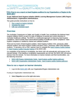 Thumbnail for NHHI FAQ - How to run a report on hand hygiene auditors for my Organisation or Region in the NHHI LMS resource