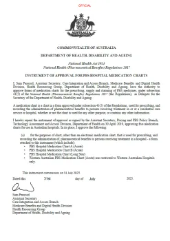 Instrument of Approval for PBS hospital medication charts - 2025