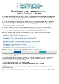 An image of the first worksheet in the Primary and Community Healthcare Standards monitoring tool