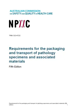 An image of the cover page of the document Requirements for the packaging and transport of pathology specimens and associated materials (Fifth Edition)
