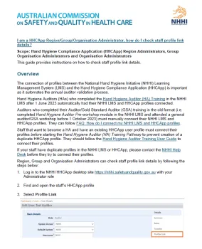 Thumbnail for FAQ resource - I am a HHCApp Region / Group / Organisation Administrator, how do I check staff profile link details?