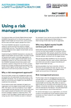 Fact sheet - Applying the NSQDMH Standards Using a Risk Management Approach