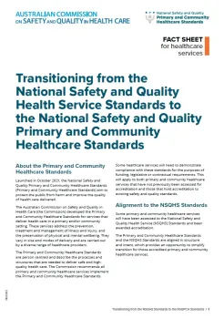 First page of the fact sheet transitioning from the NSQHS Standards to the NSQPCH Standards