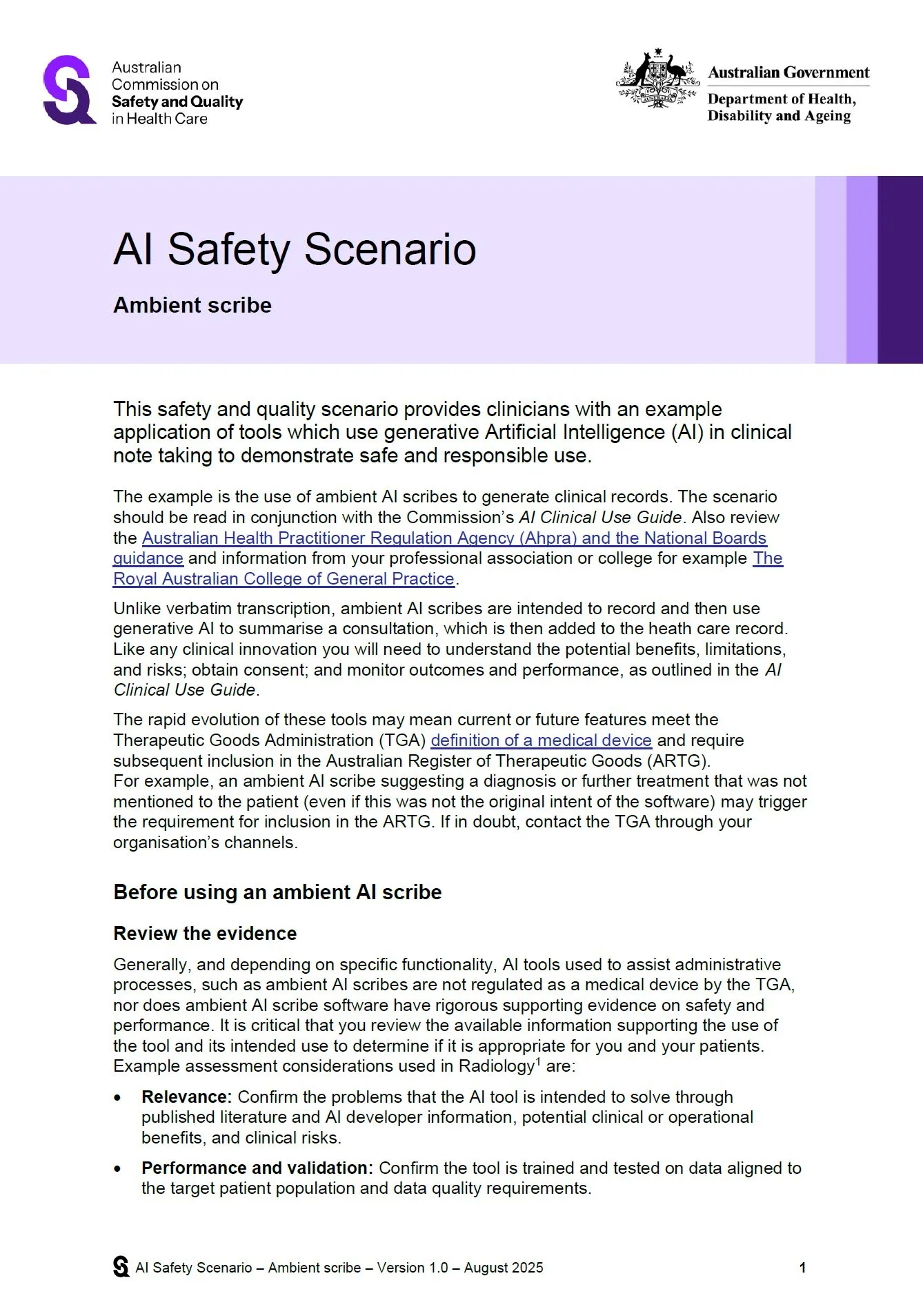 AI Safety Scenario - Ambient Scribe | Australian Commission on Safety ...