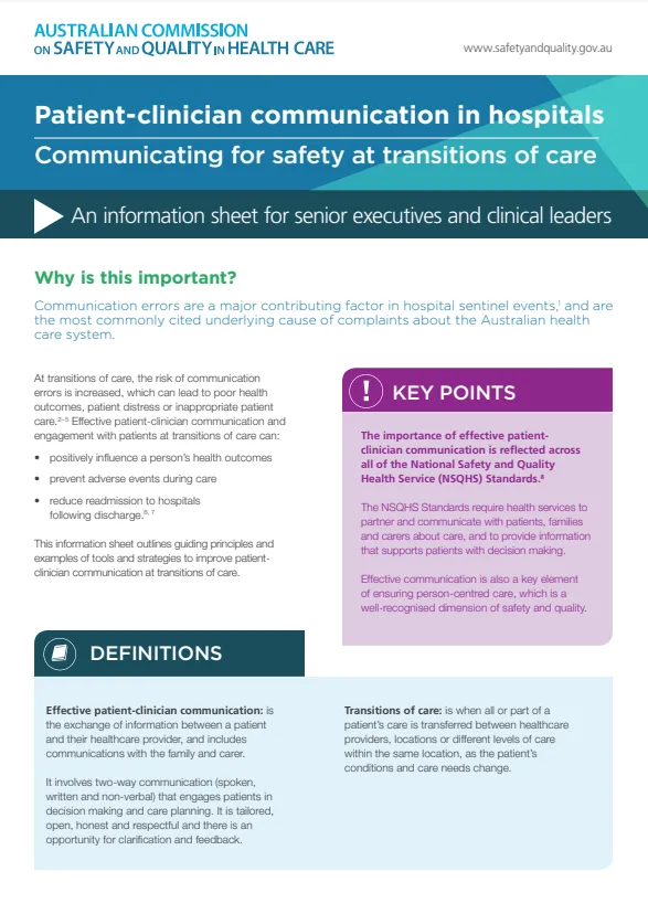 Patient-clinician communication in hospitals: Communicating for safety ...