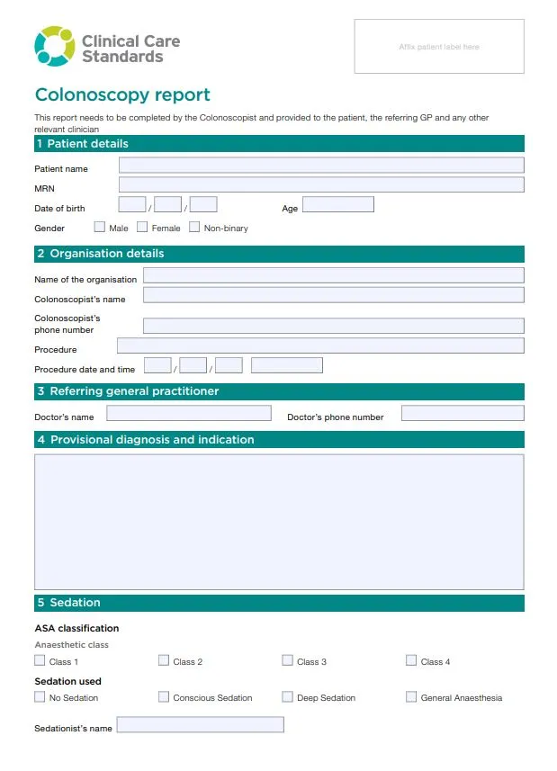 Colonoscopy Report Template | Australian Commission on Safety and ...