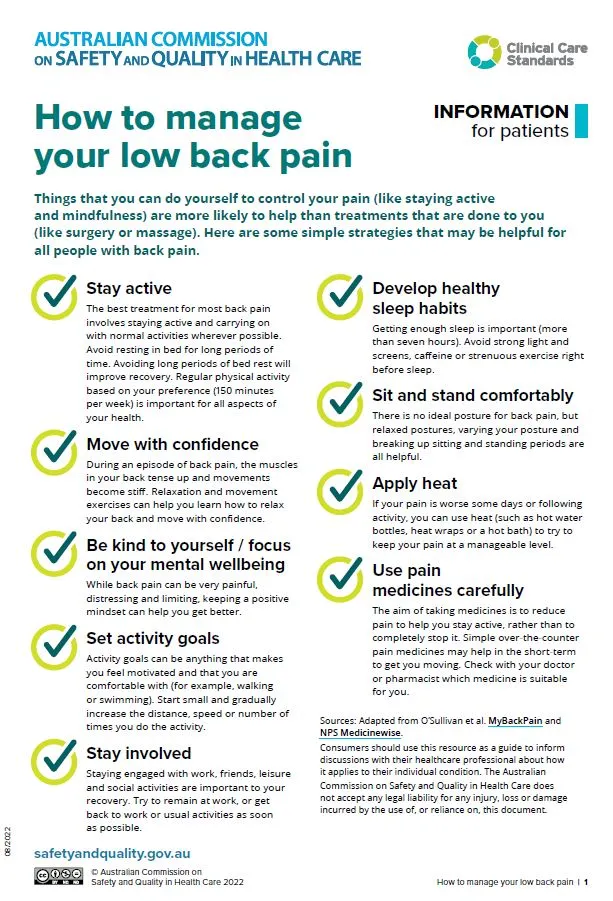 How to manage your low back pain – Information for patients ...