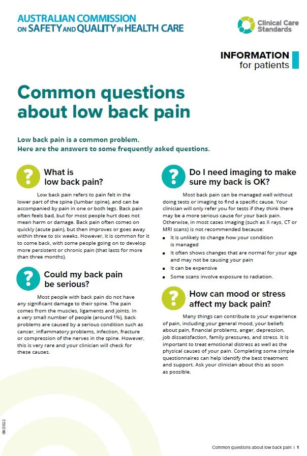 Common questions about low back pain – Information for patients ...