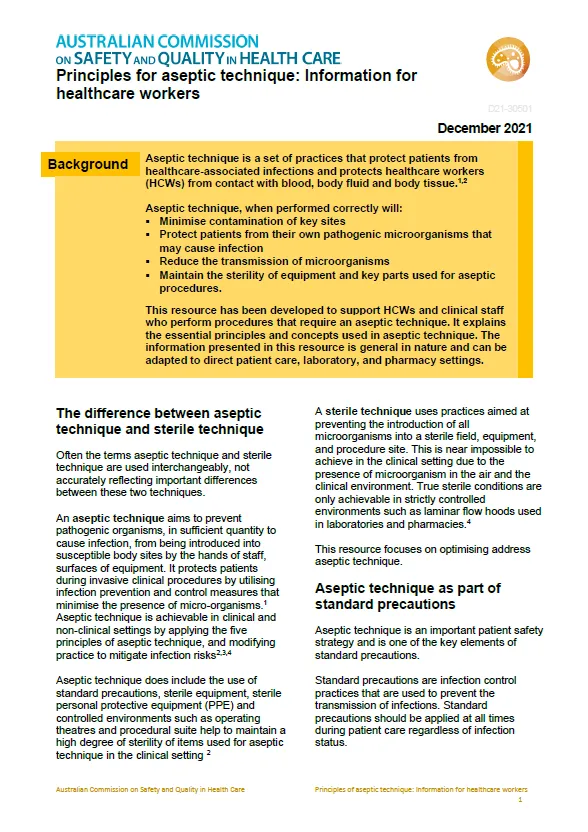 Principles of aseptic technique: Information for healthcare workers ...